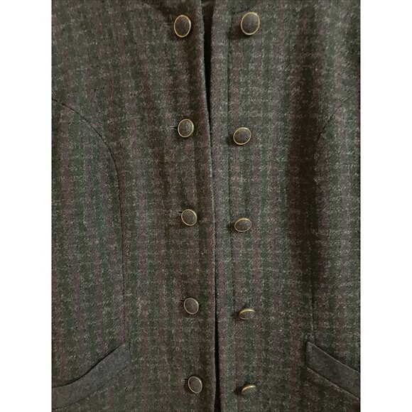 VTG CORE PLAY Women's Wool Double Breasted Gray Checked Jacket Military SZ 12 - Picture 2 of 12